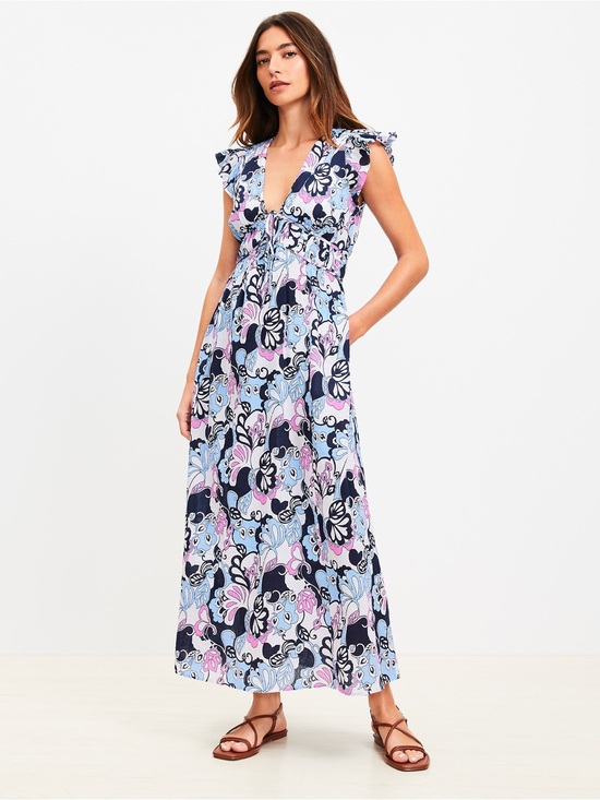 LOFT Dresses & Skirts - LOFT Beach Floral Ruffle Sleeve Maxi Pocket Dress NWT L